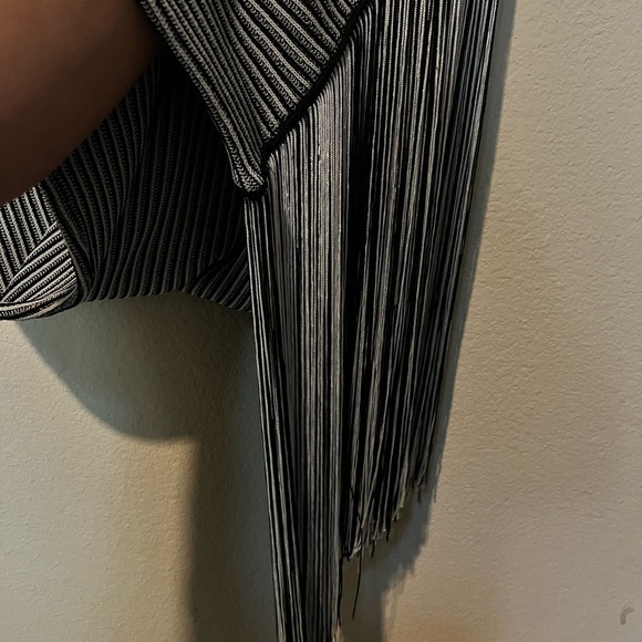 Rehab Lab Black & White Striped Sleeveless Bodycon Dress Size Large Tassels - Picture 7 of 10